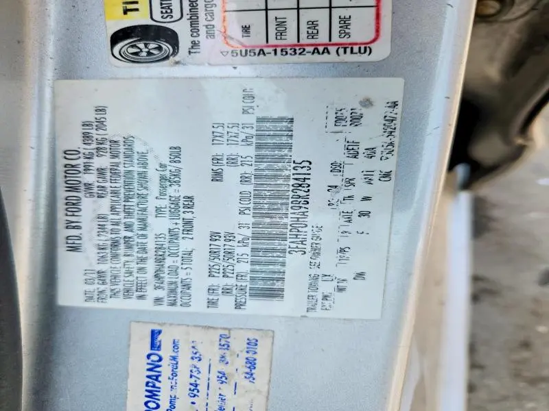 2011 FORD FUSION SE  