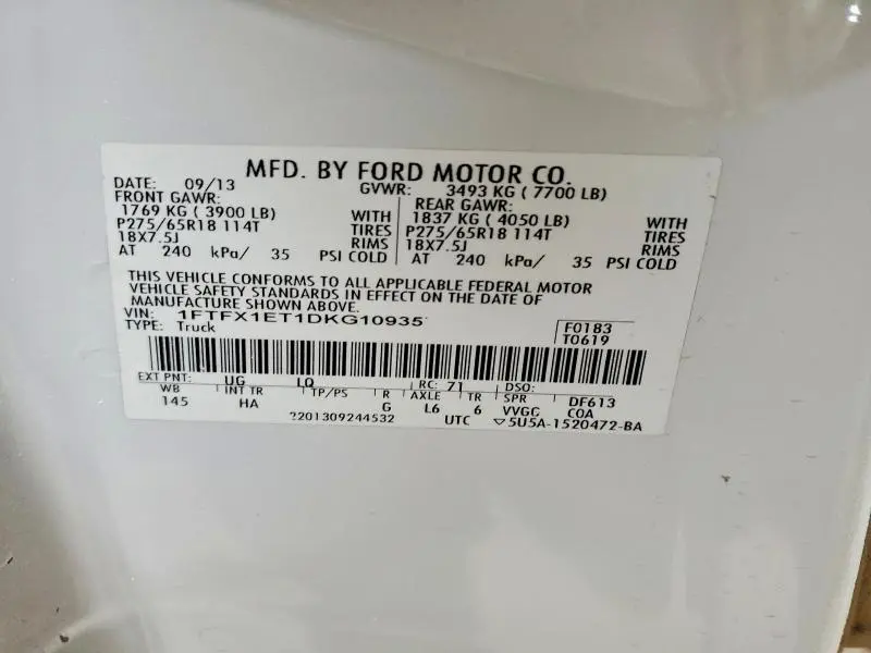 2013 FORD F150 SUPER CAB  