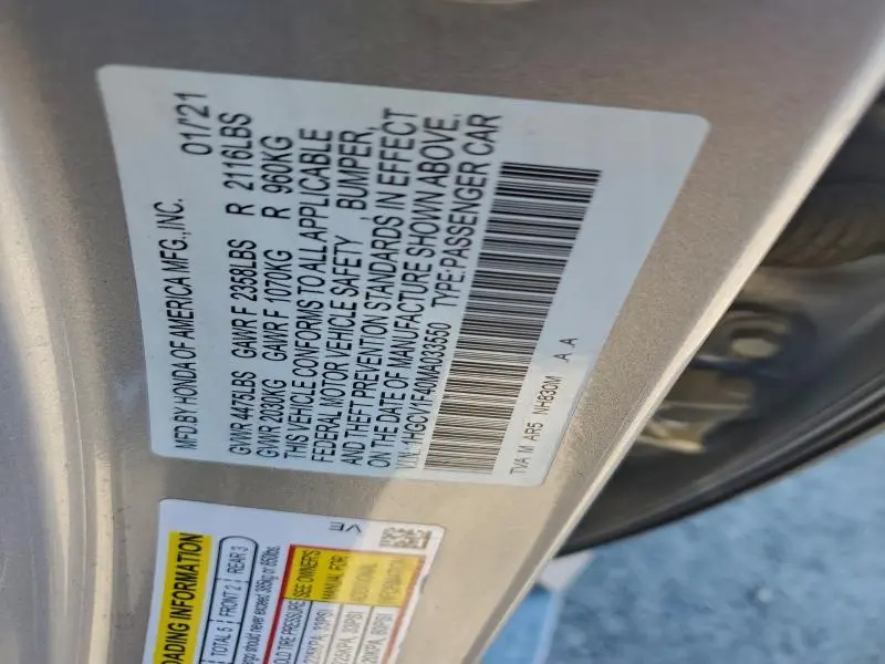 2021 HONDA ACCORD SPORT SE  