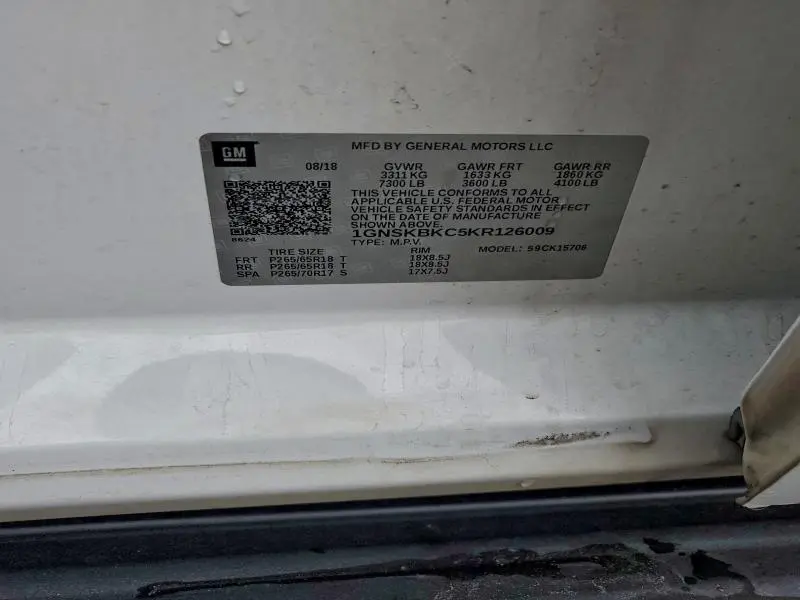 2019 CHEVROLET TAHOE K1500 LT  