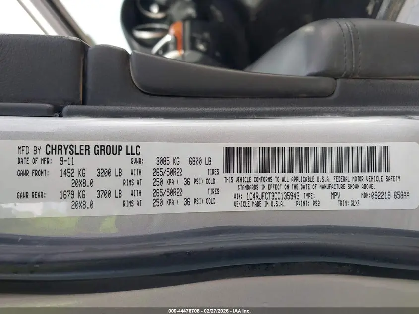 2012 JEEP GRAND CHEROKEE OVERLAND