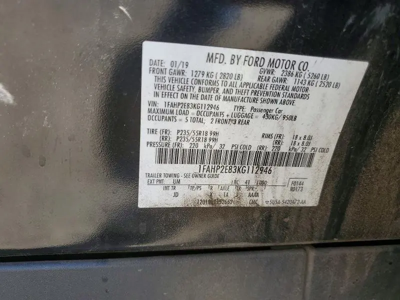 2019 FORD TAURUS SEL  