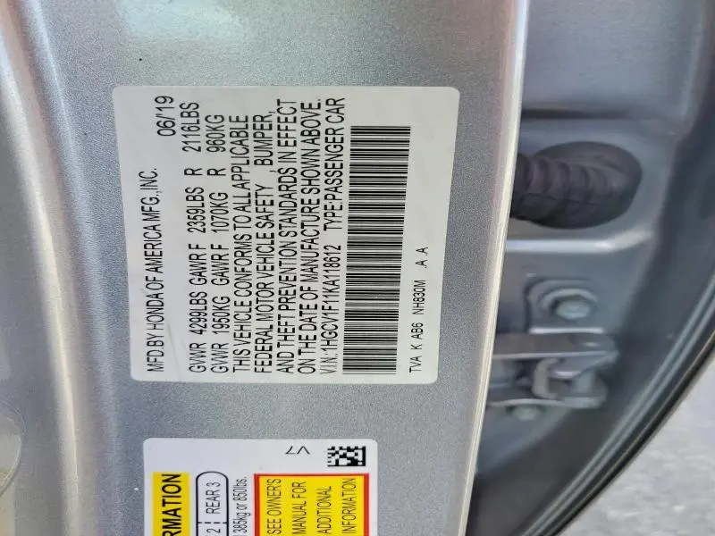 2019 HONDA ACCORD LX  