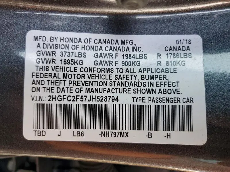 2018 HONDA CIVIC LX  