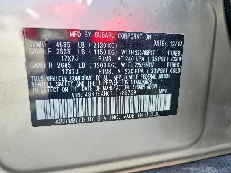 2018 SUBARU OUTBACK 2.5I PREMIUM  