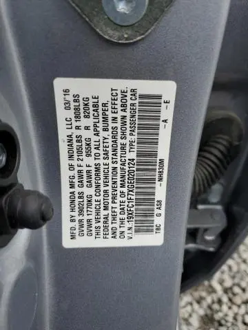 2016 HONDA CIVIC EXL  