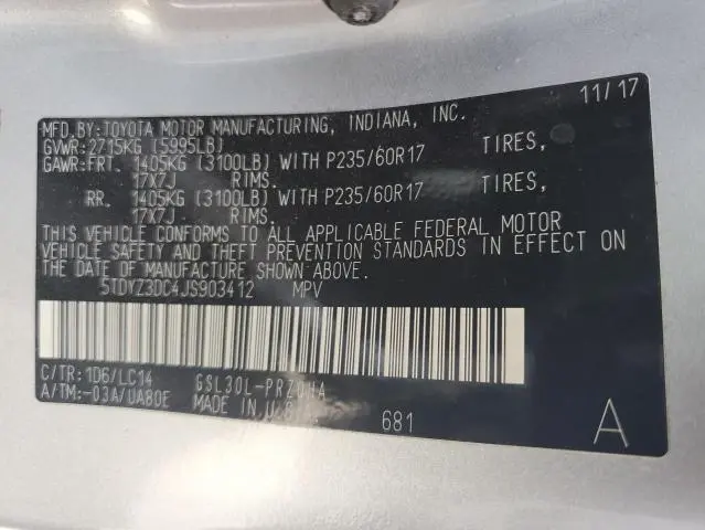 2018 TOYOTA SIENNA XLE  