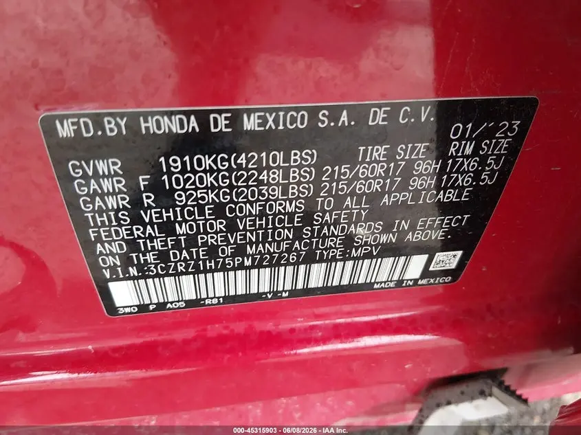 2023 HONDA HR-V 2WD EX-L