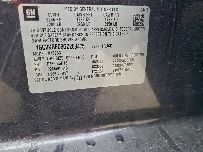 2016 CHEVROLET SILVERADO K1500 LT  