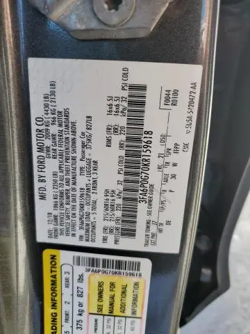 2019 FORD FUSION S  