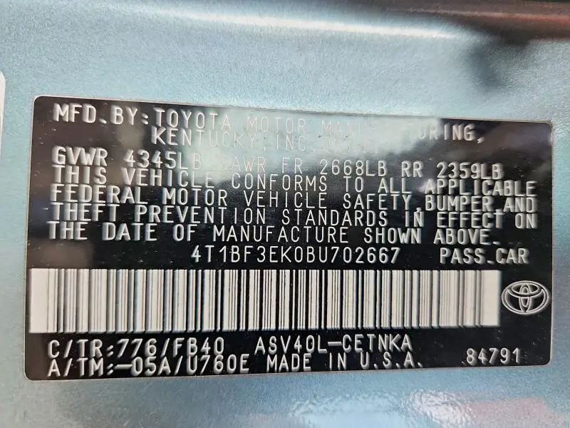 2011 TOYOTA CAMRY LE  