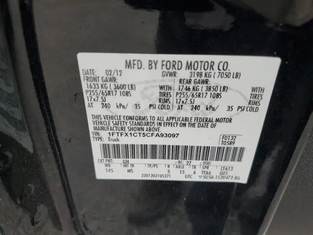 2012 FORD F150 SUPER CAB  