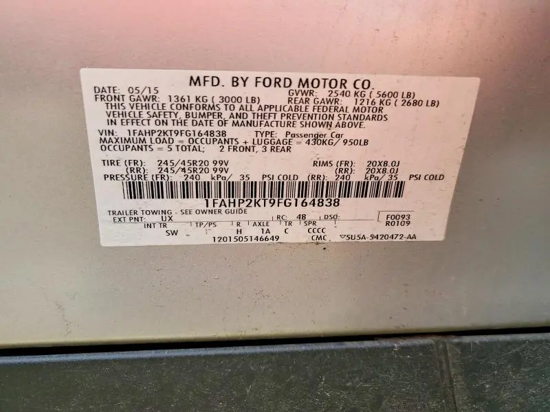 2015 FORD TAURUS SHO  