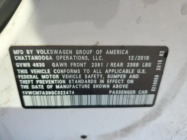 2016 VOLKSWAGEN PASSAT SEL PREMIUM  