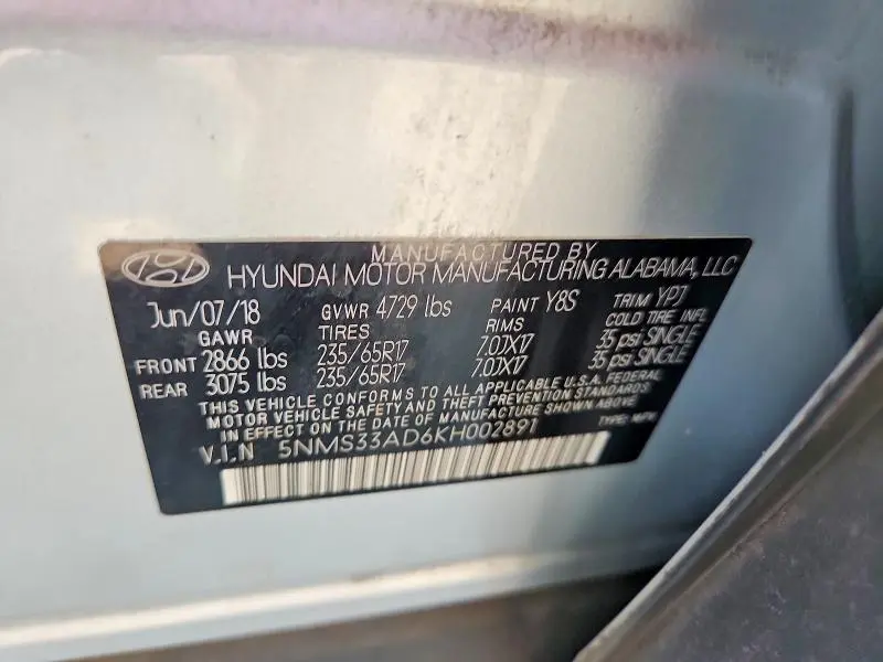 2019 HYUNDAI SANTA FE SEL 2.4L  