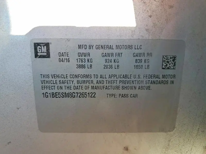 2016 CHEVROLET CRUZE LT  