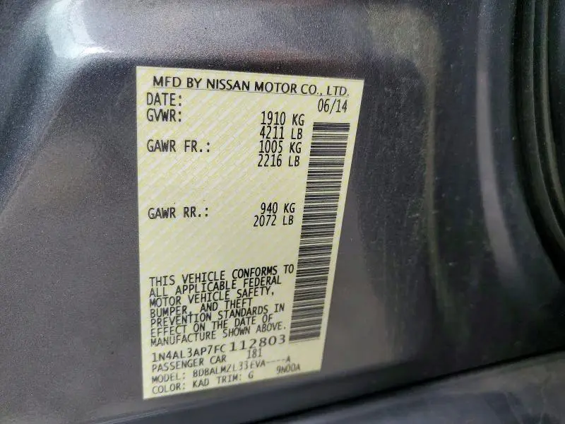 2015 NISSAN ALTIMA 2.5 SV  