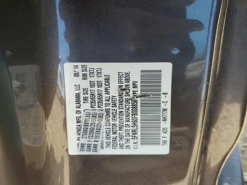 2015 HONDA ODYSSEY EXL  