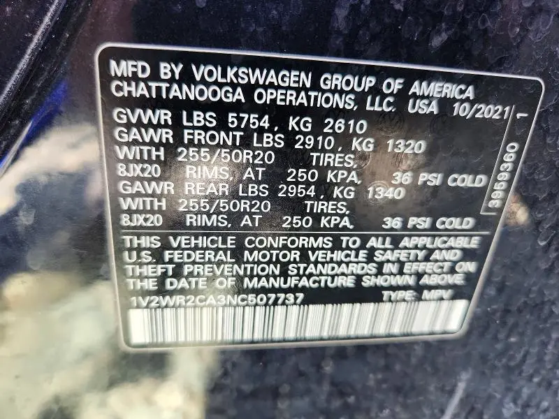 2022 VOLKSWAGEN ATLAS SE  