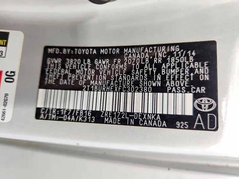 2015 TOYOTA COROLLA LE  