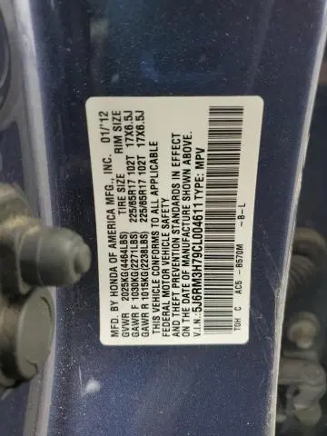 2012 HONDA CR-V EXL  