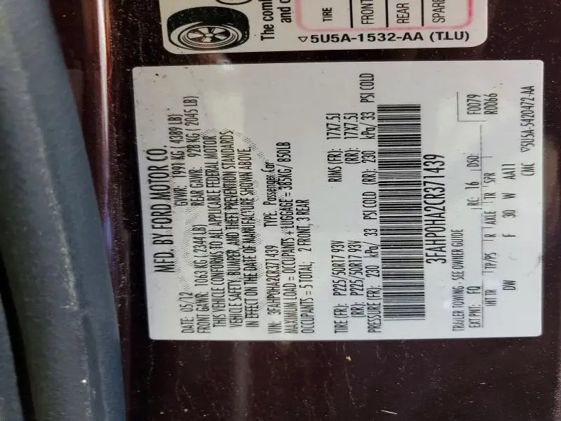 2012 FORD FUSION SE  