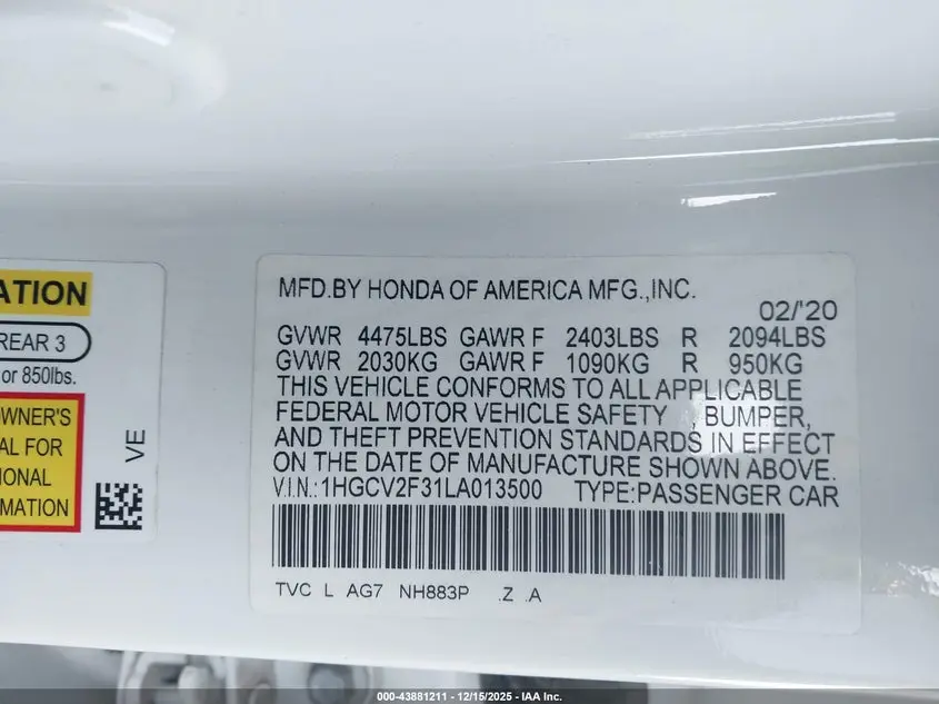 2020 HONDA ACCORD SPORT 2.0T