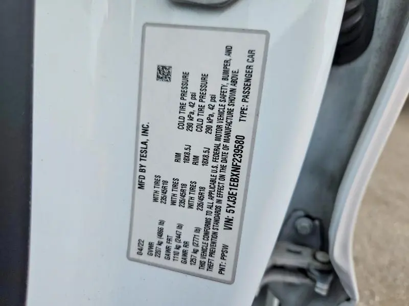 2022 TESLA MODEL 3   