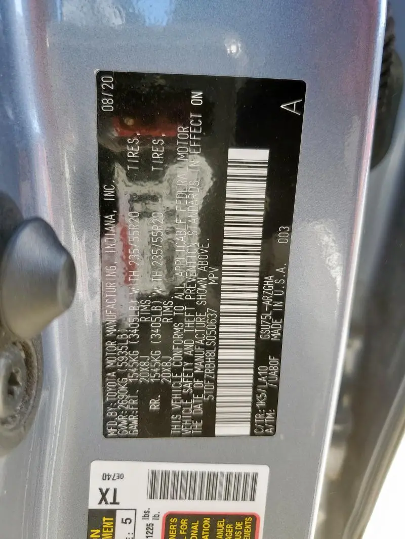 2020 TOYOTA HIGHLANDER PLATINUM  