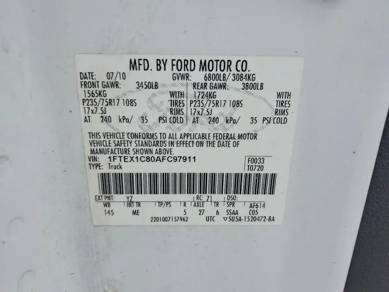 2010 FORD F150 SUPER CAB  