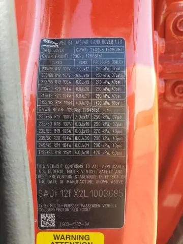 2020 JAGUAR E-PACE CHECKERED FLAG  