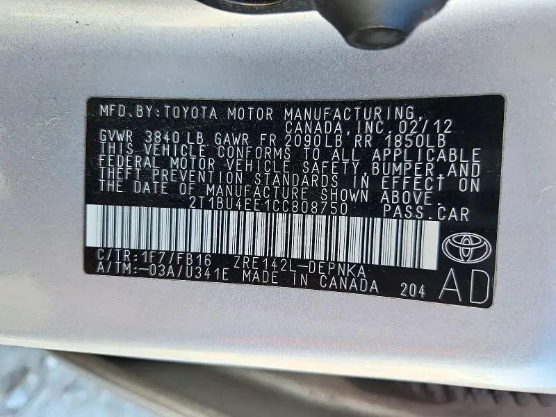 2012 TOYOTA COROLLA LE  