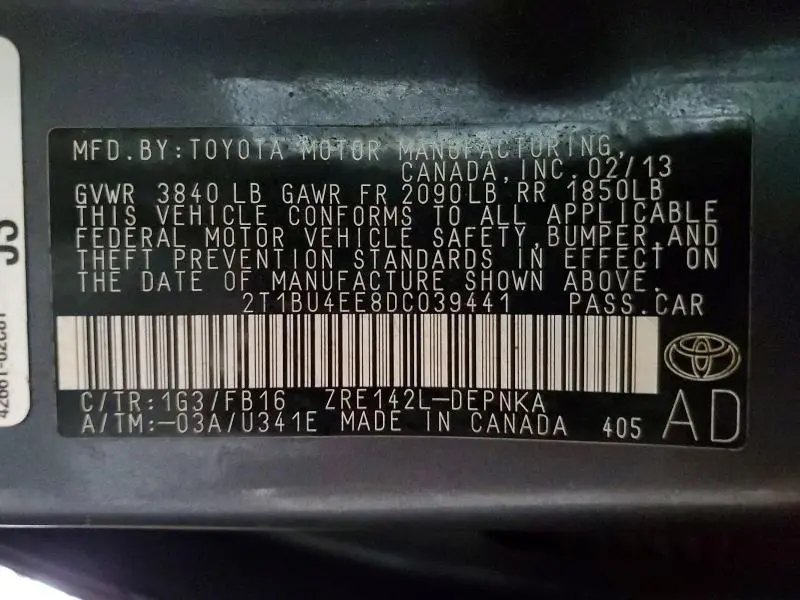2013 TOYOTA COROLLA LE  