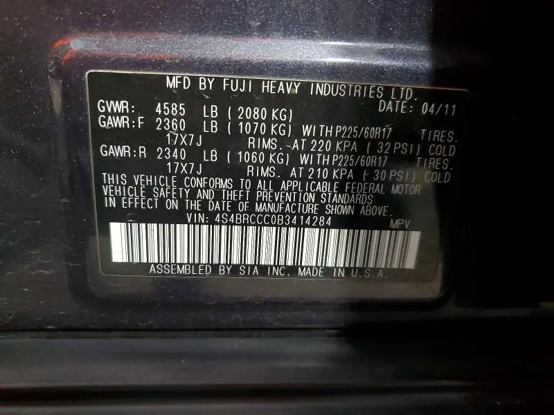 2011 SUBARU OUTBACK 2.5I PREMIUM  