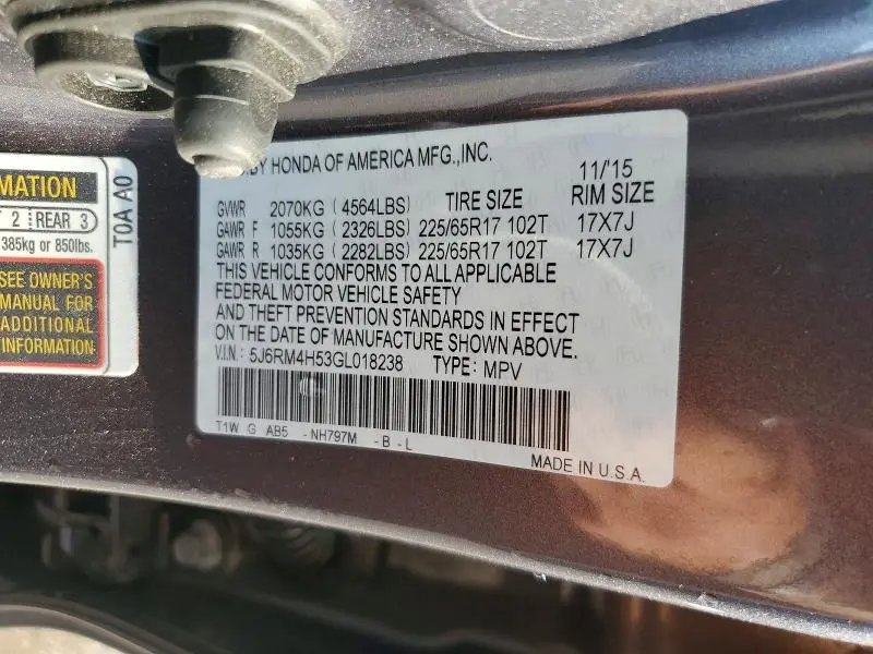 2016 HONDA CR-V EX  