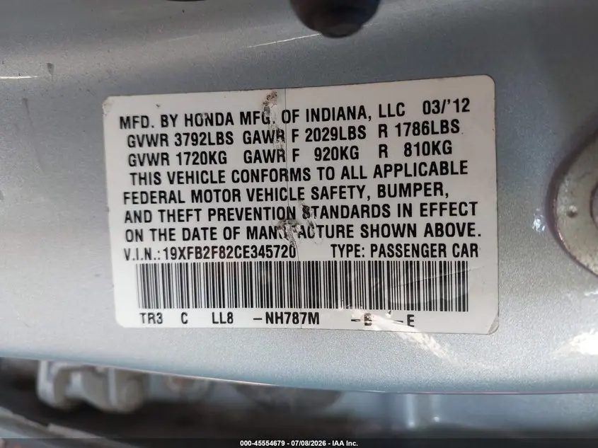 2012 HONDA CIVIC EX