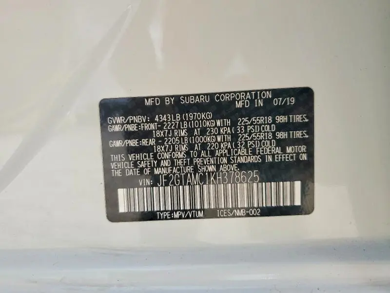 2019 SUBARU CROSSTREK LIMITED  