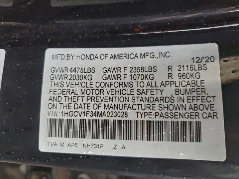 2021 HONDA ACCORD SPORT  