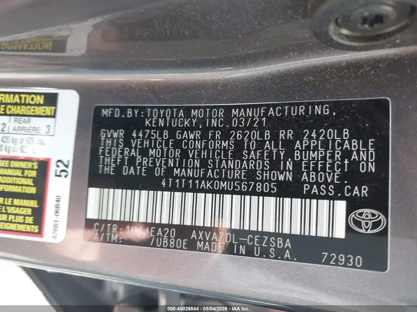 2021 TOYOTA CAMRY SE