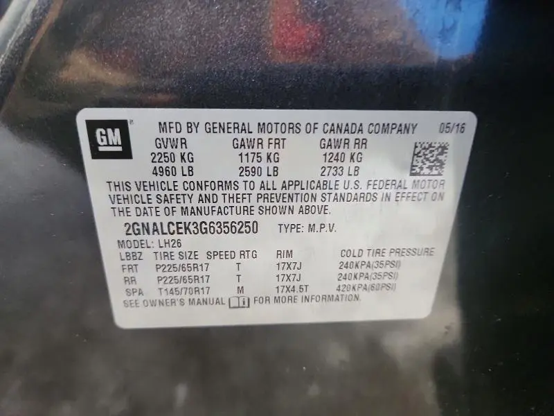 2016 CHEVROLET EQUINOX LT  