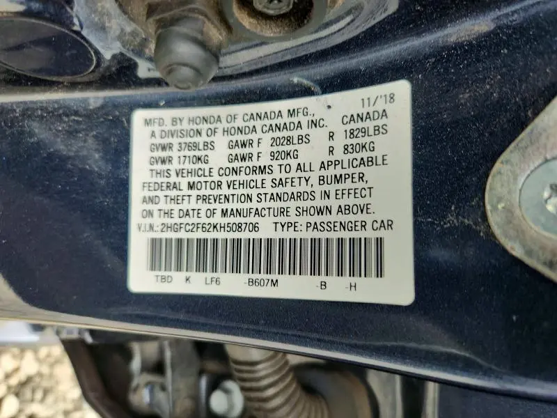 2019 HONDA CIVIC LX  
