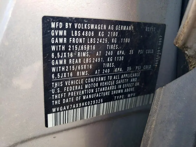 2017 VOLKSWAGEN TIGUAN S  