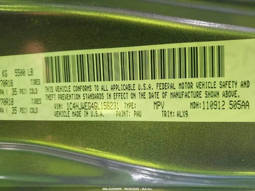 2016 JEEP WRANGLER UNLIMITED SAHARA