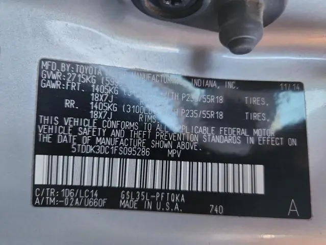 2015 TOYOTA SIENNA XLE  