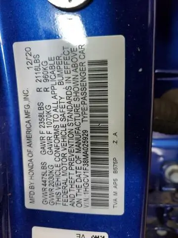 2021 HONDA ACCORD SPORT  