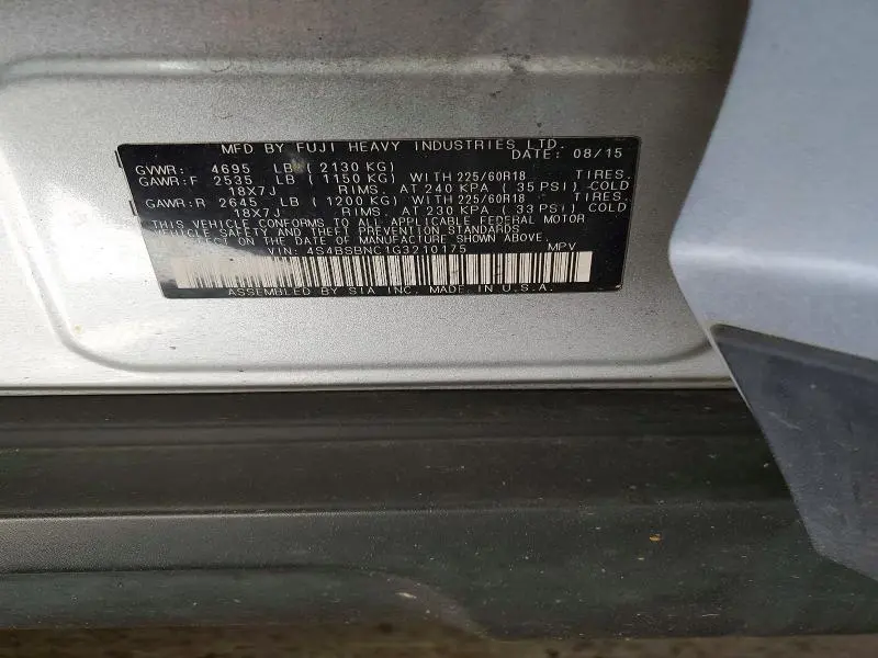 2016 SUBARU OUTBACK 2.5I LIMITED  