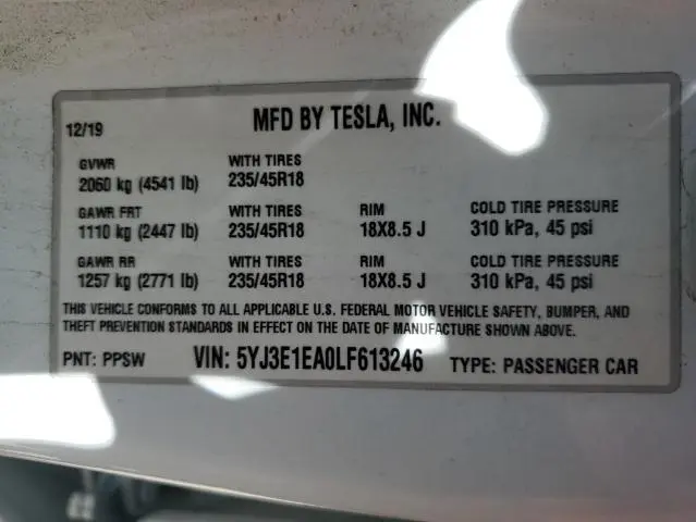 2020 TESLA MODEL 3 
