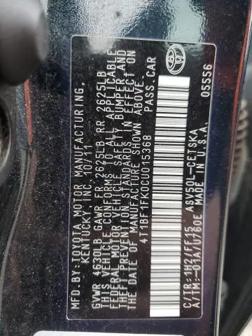 2012 TOYOTA CAMRY BASE  