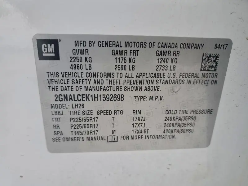 2017 CHEVROLET EQUINOX LT  