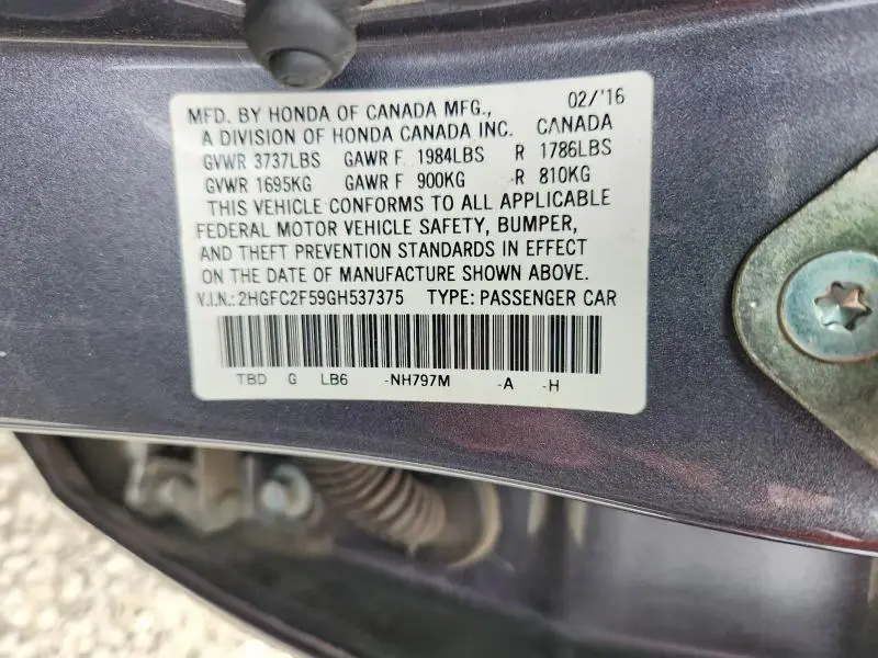 2016 HONDA CIVIC LX  